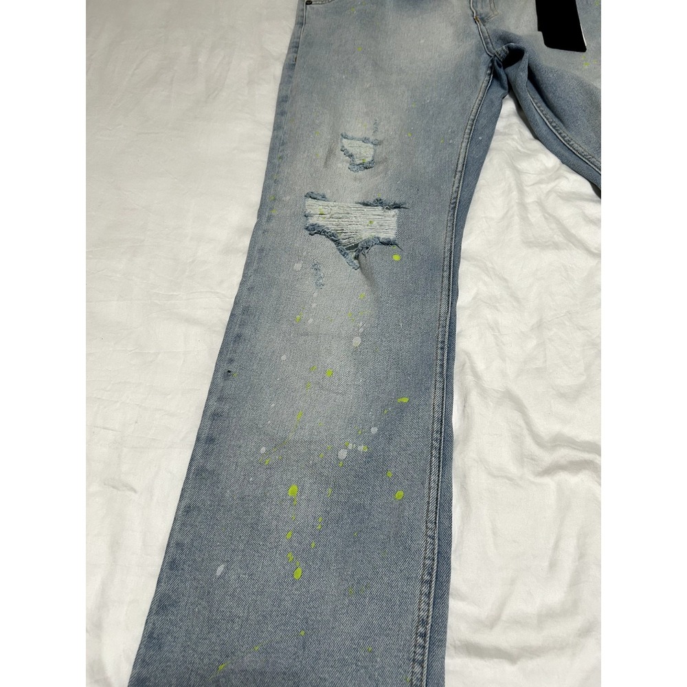 RON TOMSON Mens Modern Splattered Stripe Jeans Denim W/34 X L/34 Slim Fit New - Picture 7 of 8
